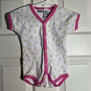 Basic Editions - vintage white baby onesie with pink and yellow flowers